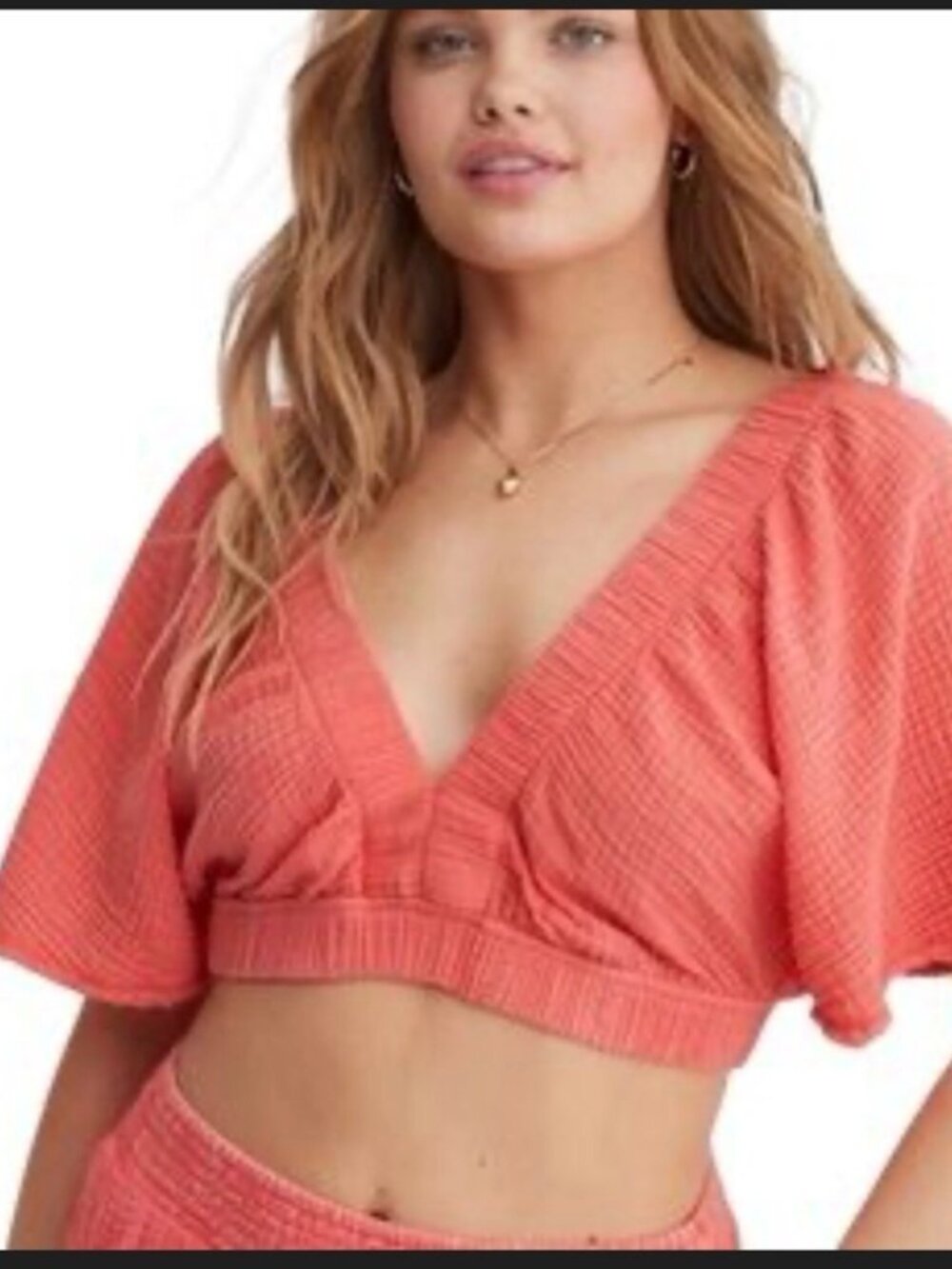 aerie Gausy Coral Crop Beach Top XS NWT